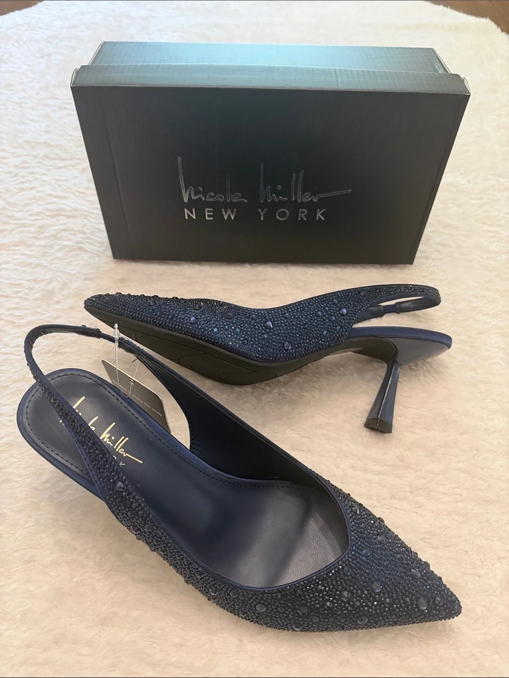 🆕 Nicole Miller Women's Navy Rhinestone Slingback Pump - Picture 2 of 9